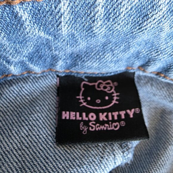 Hello Kitty Sanrio Womens Denim Pockets Ruffle Sequin Bling Mini Skirt Size L - Picture 7 of 8
